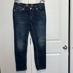 Seven7 Womens Blue Skinny Jeans Mid Rise Pockets Logo Cotton Blend